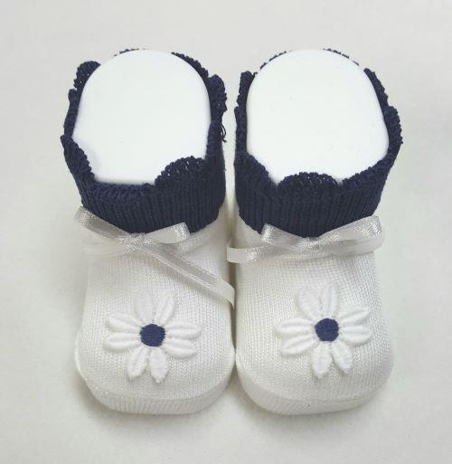 scarpine neonata bianca e blu con margherite