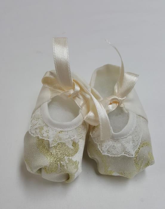 Scarpine neonata in stoffa taglia unica bianco e oro