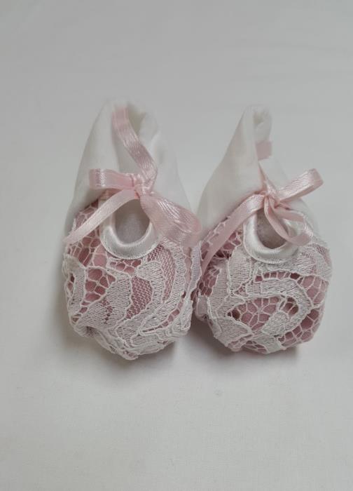 Scarpine neonata in stoffa taglia unica bianco e rosa antico