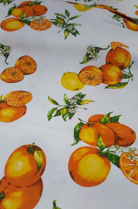 Tessuto per tovaglia fantasia arance e limoni altezza 1,80 cm.