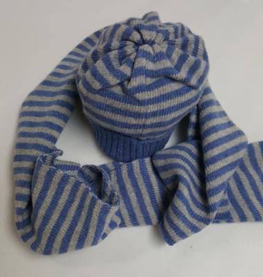 berretto e sciarpa  a righe grigio e azzurro mesi 6