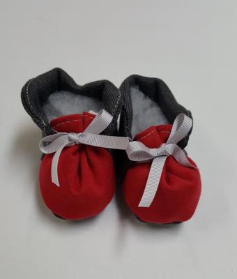 Scarpine neonato in stoffa taglia unica panna-rosso